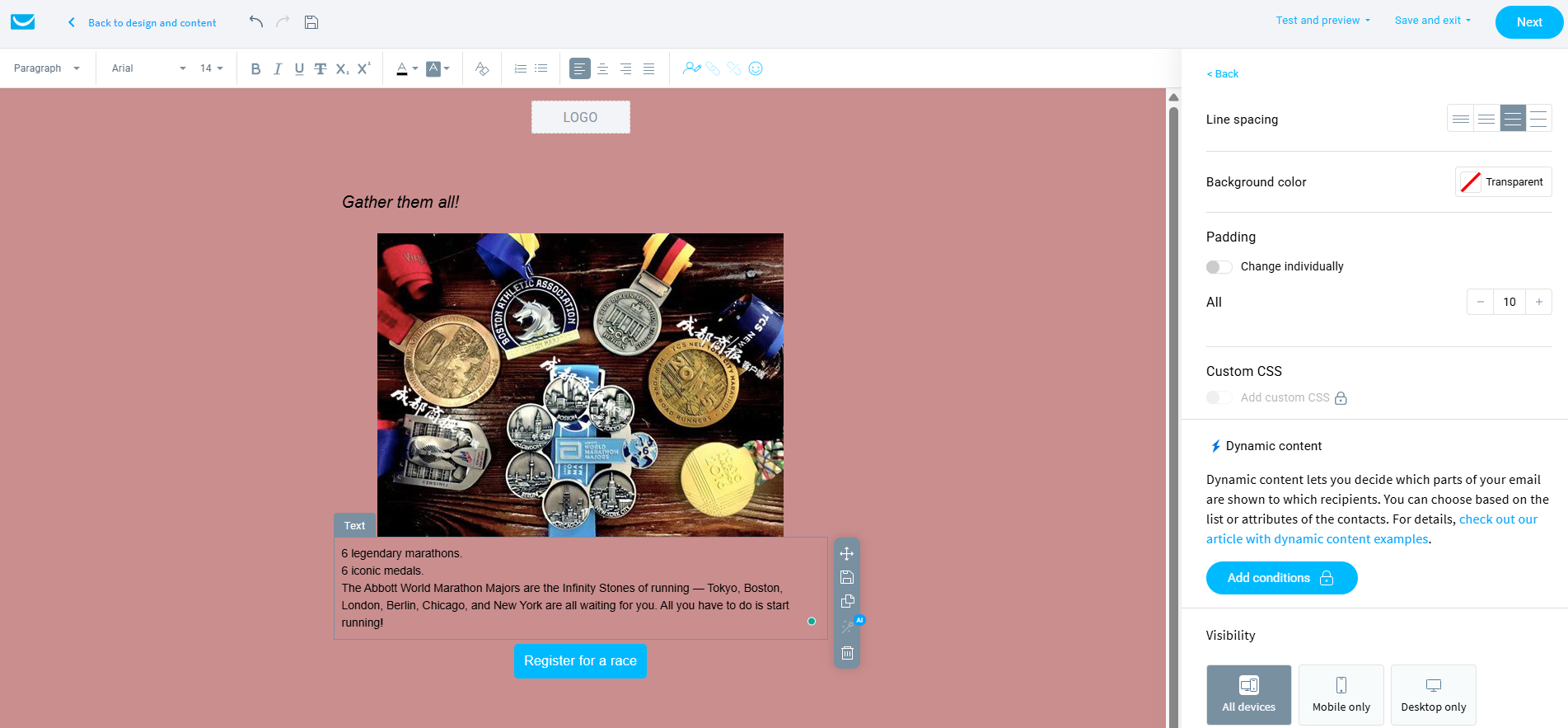 Building a newsletter in GetResponse's editor 