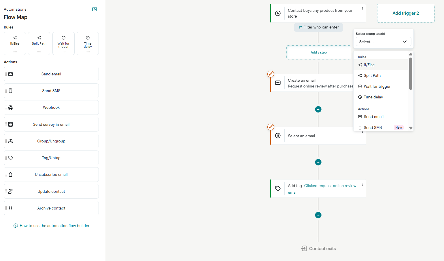post-purchase review request flow in Mailchimp