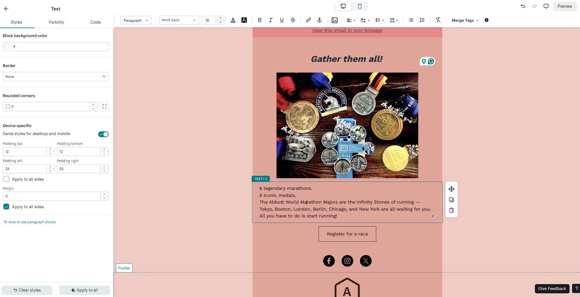 newsletter template in Mailchimp's editor 