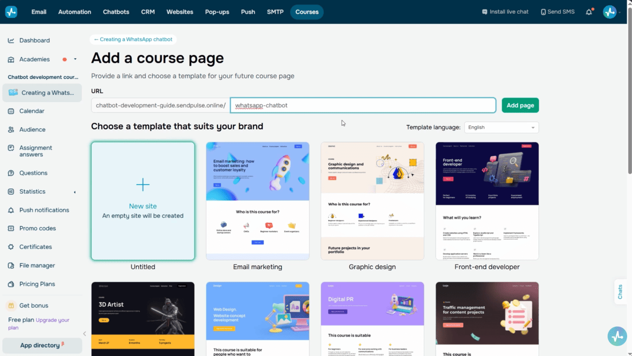 Course creation form