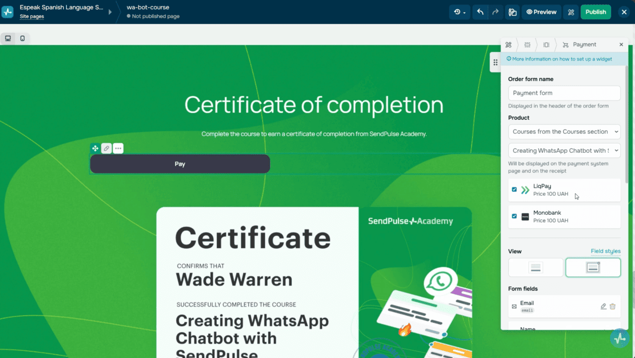 Landing page editor