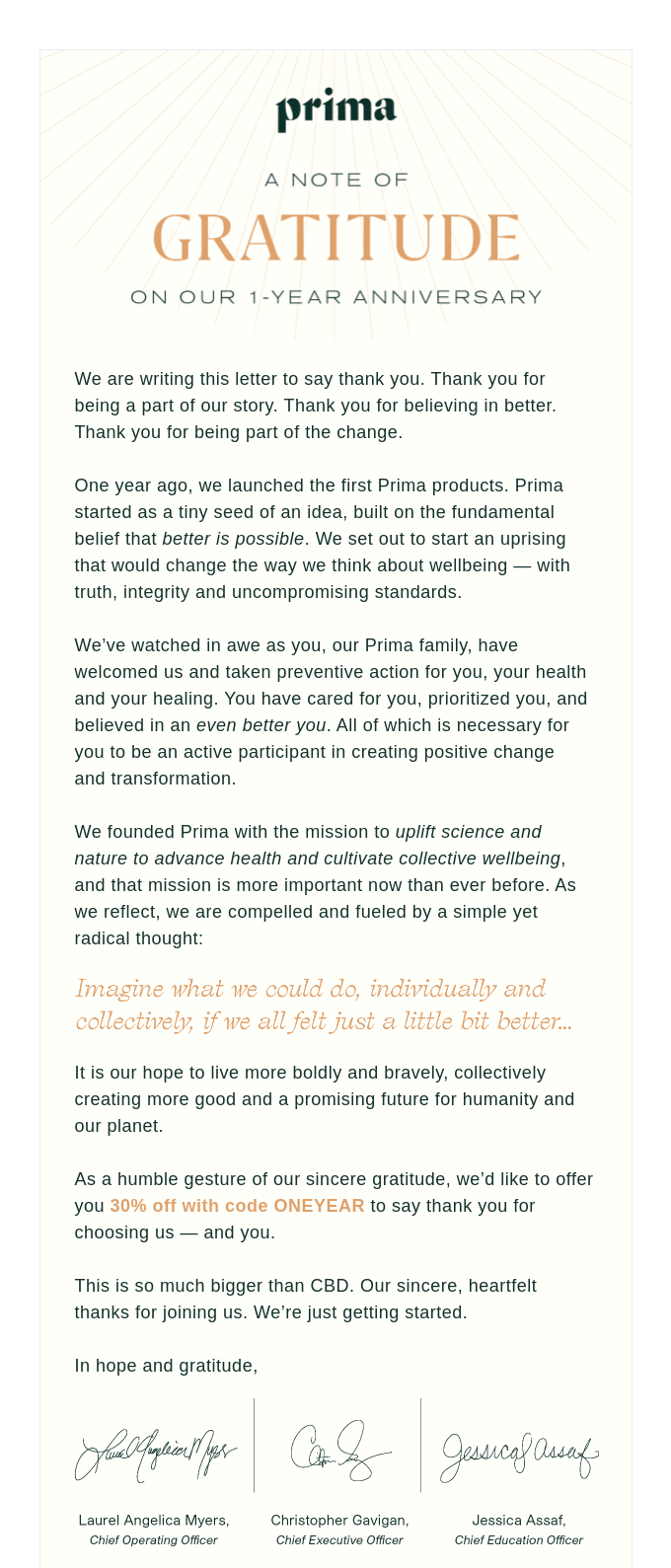 classic anniversary email to customers