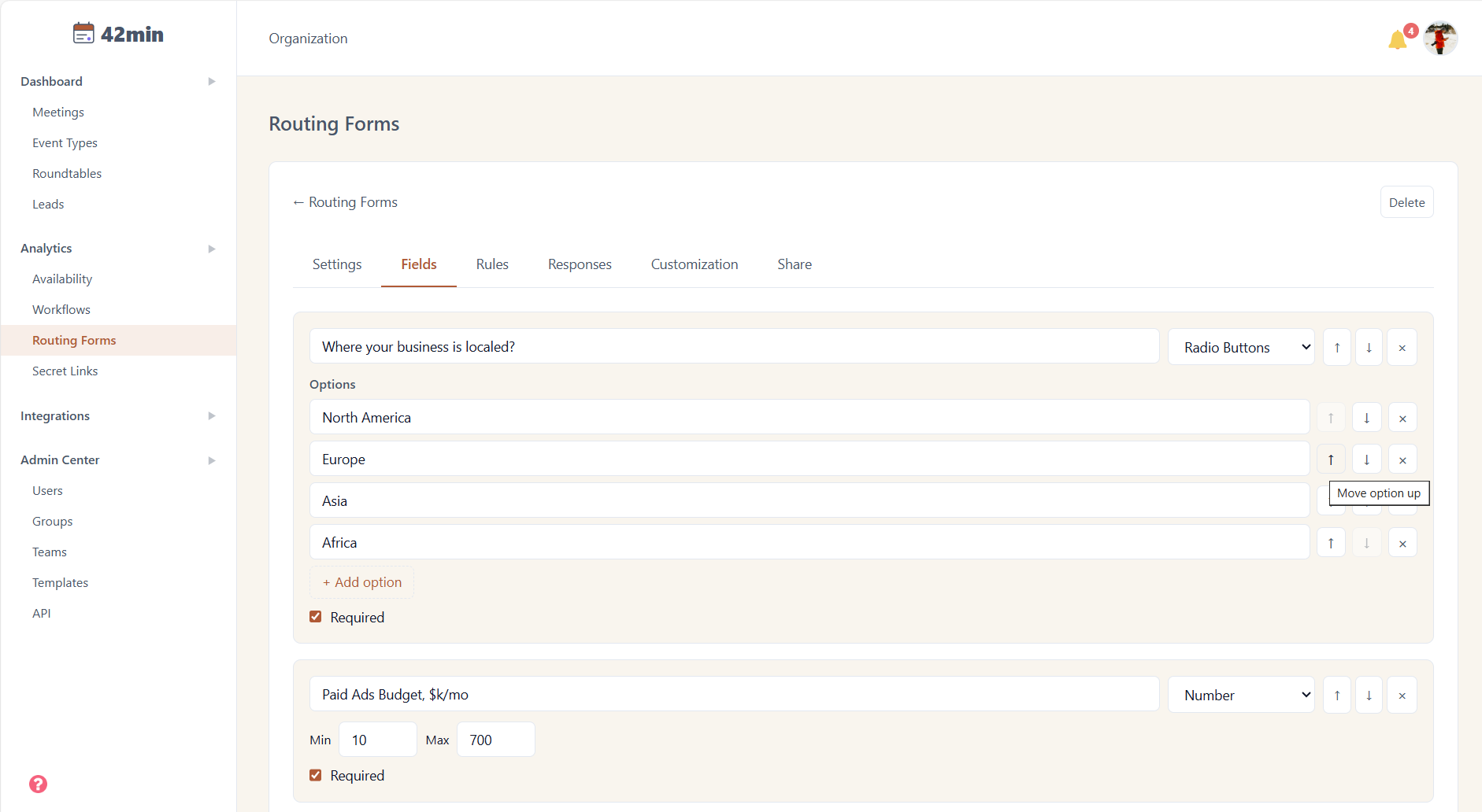 routing form to qualify leads by region and ad budget