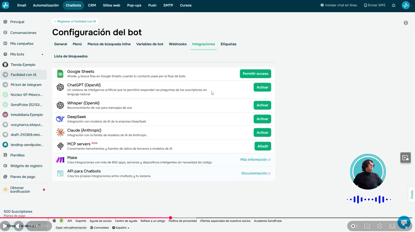 Integración de OpenAI para crear chatbot a través de SendPulse