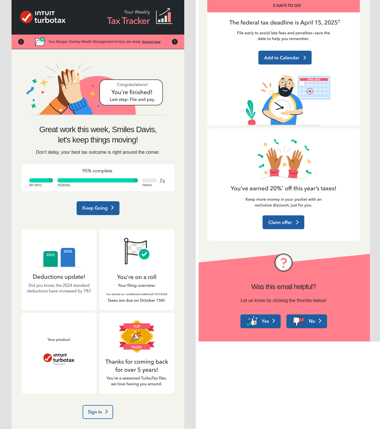 behavior-based milestone email example