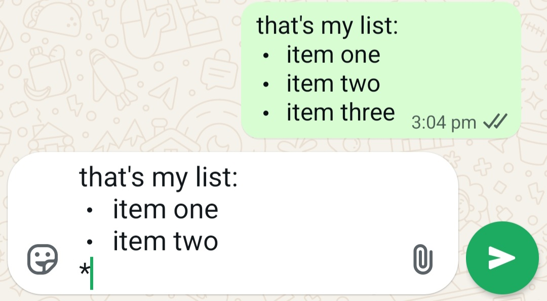 bulleted list in WhatsApp