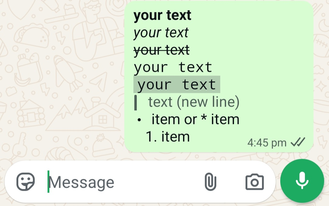 WhatsApp text formatting options 
