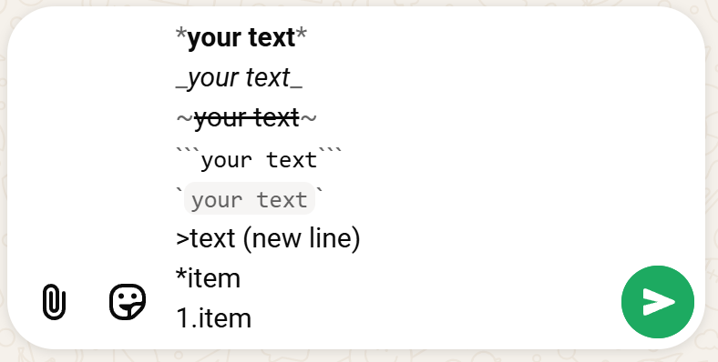 special characters for WhatsApp text formatting