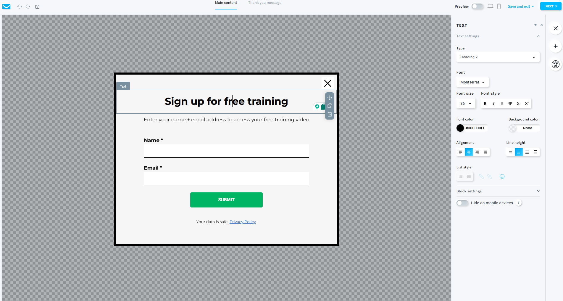 simple GetResponse signup form