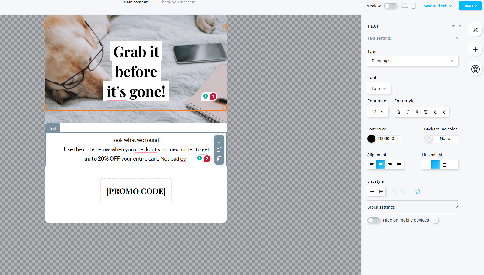 promo pop-up