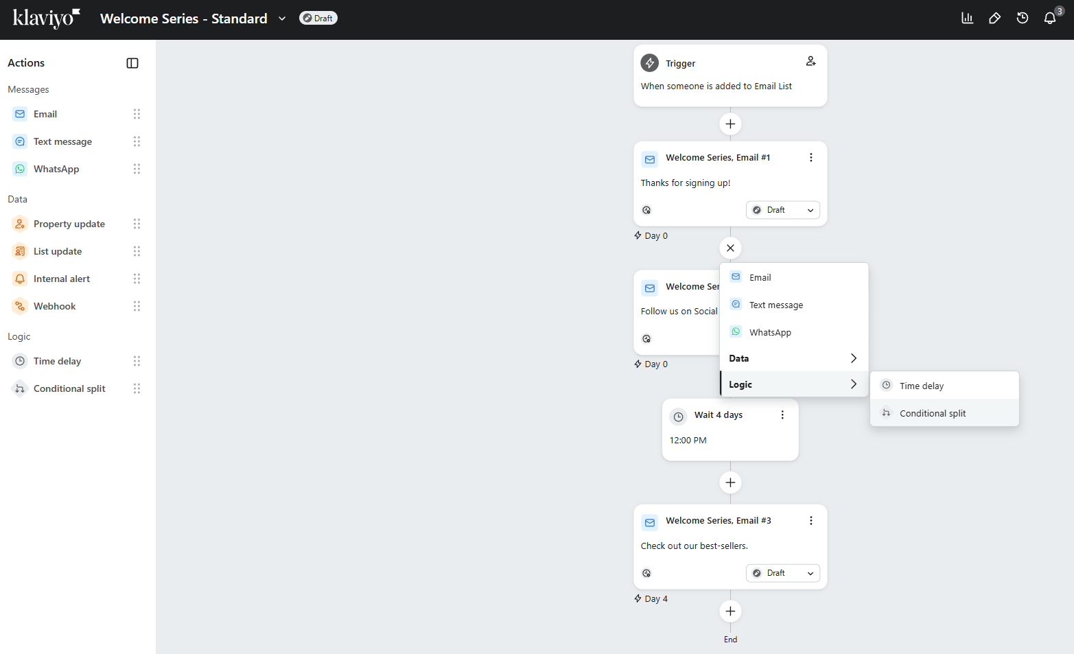 welcome flow in Klaviyo's builder