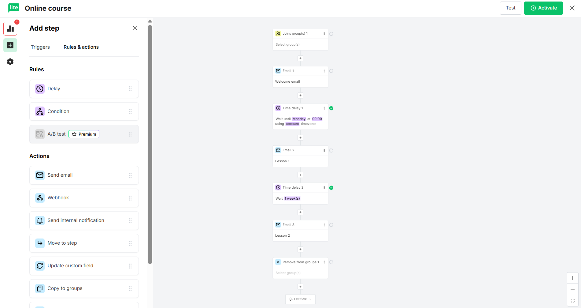 multi-step online course delivery flow 