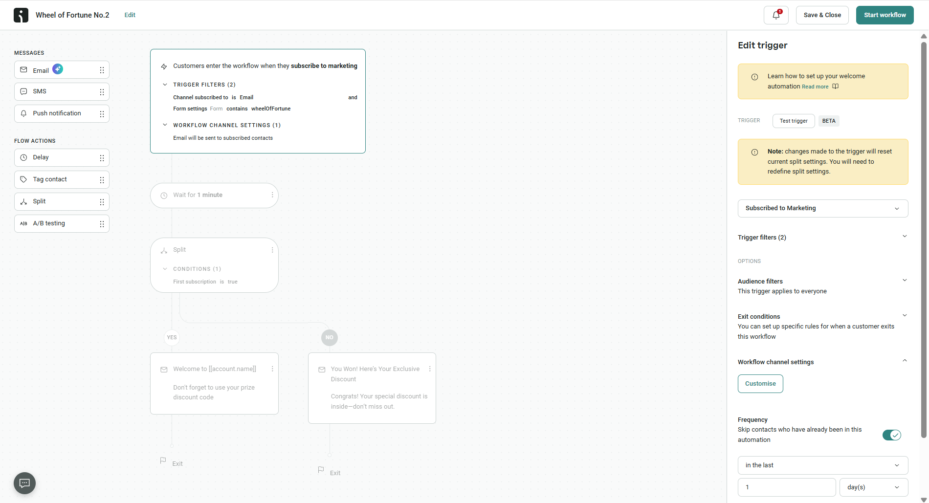 welcome flow that splits new subscribers based on how they signed up