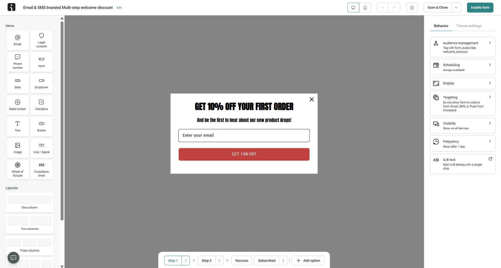Omnisend-powered signup form