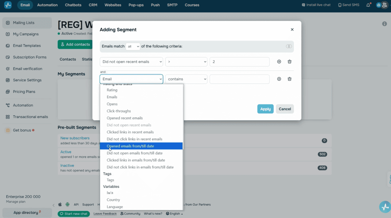 Mailing list segmentation