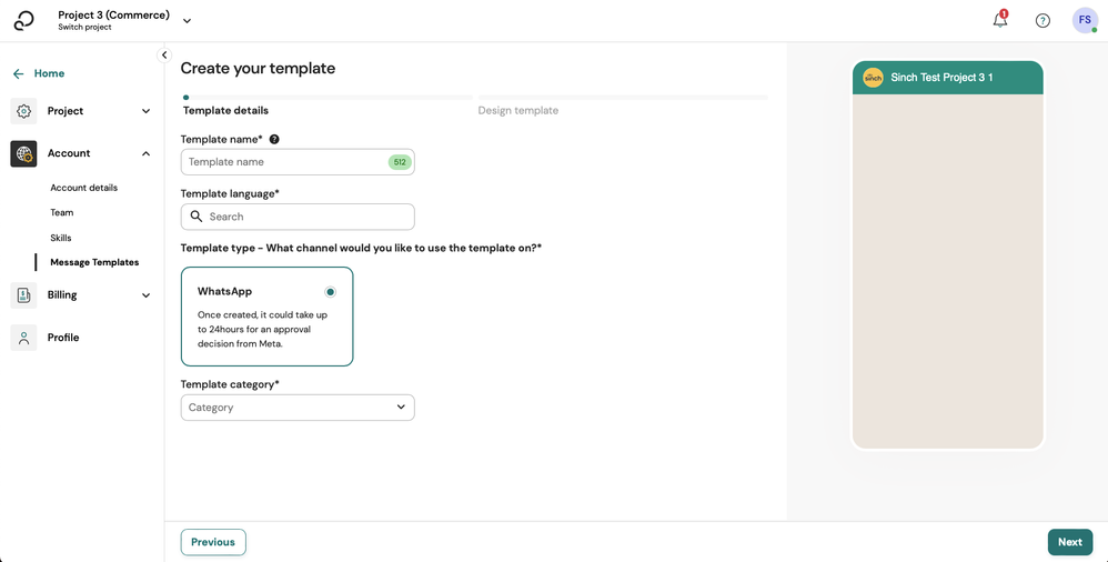 WhatsApp template in Sinch