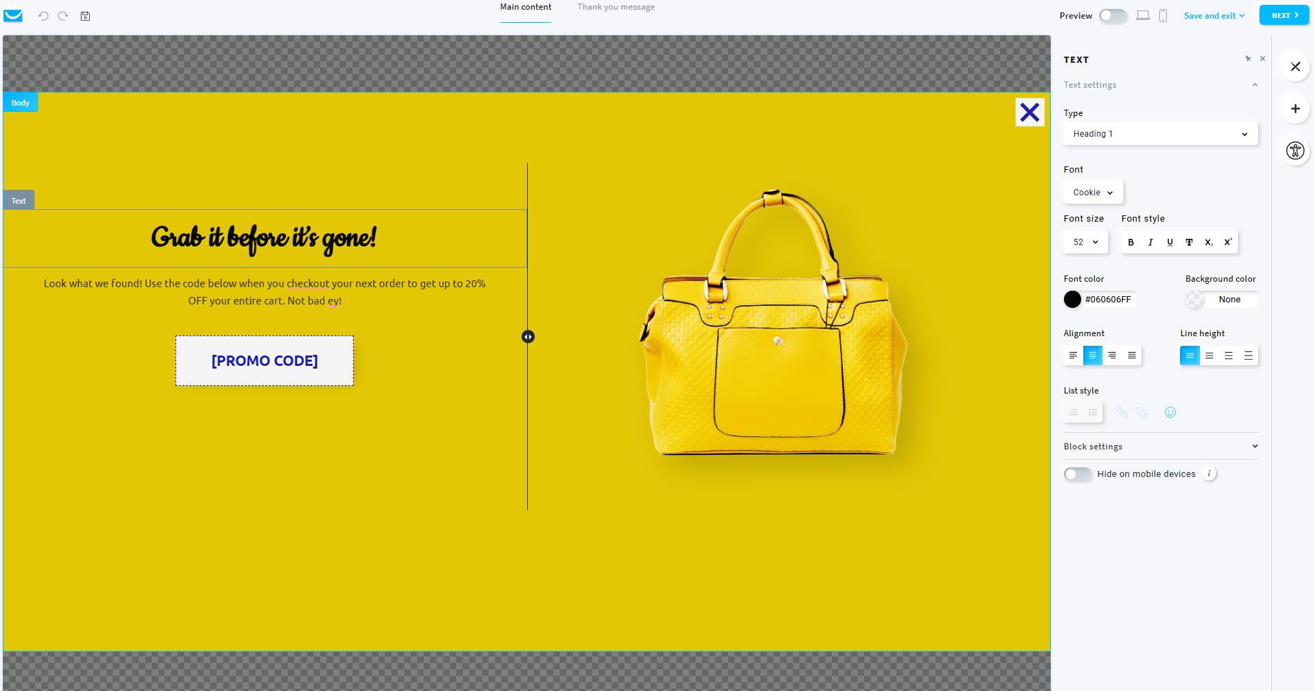 test pop-up form in GetResponse