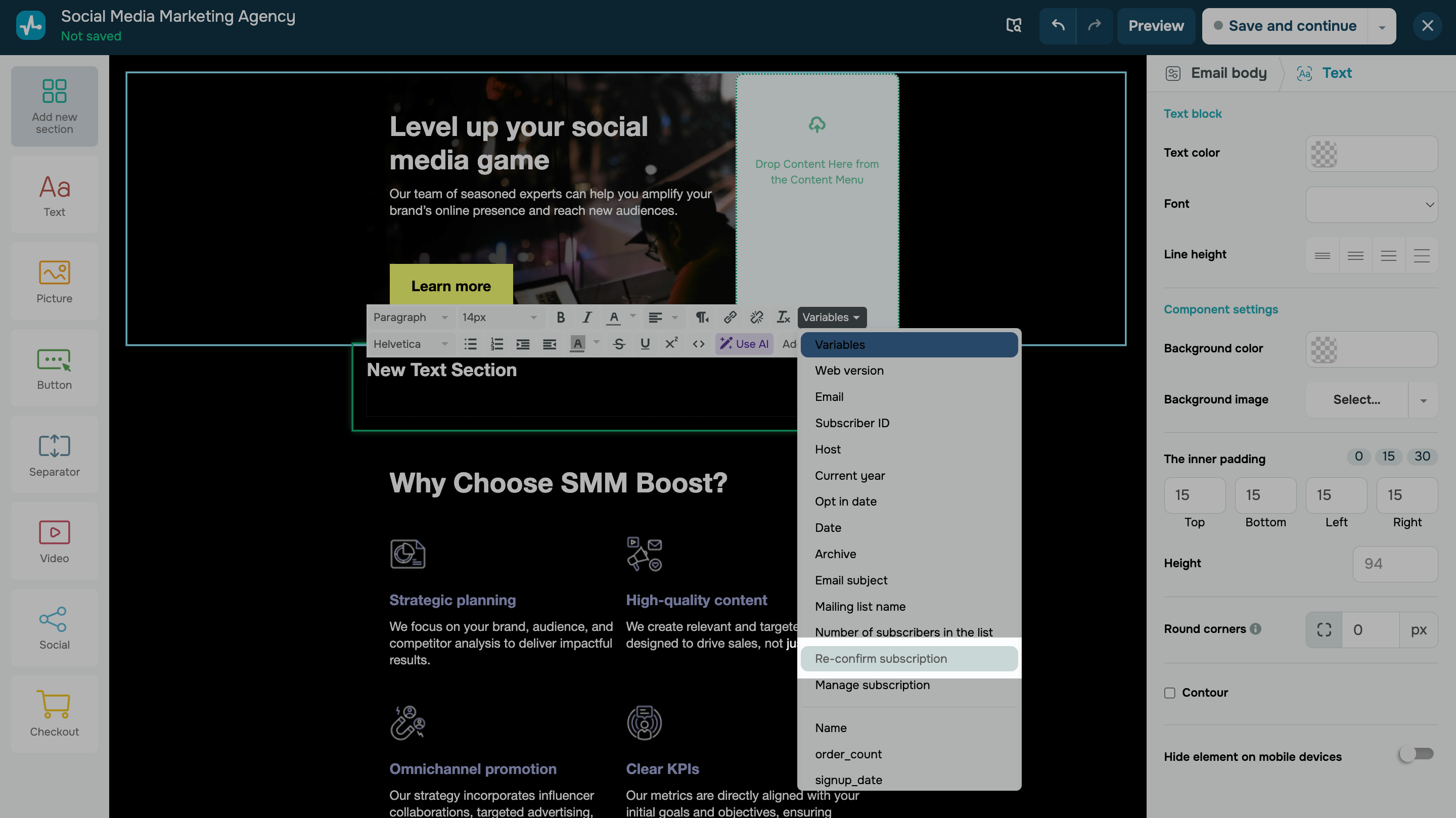 variable in an email template for consent refreshment