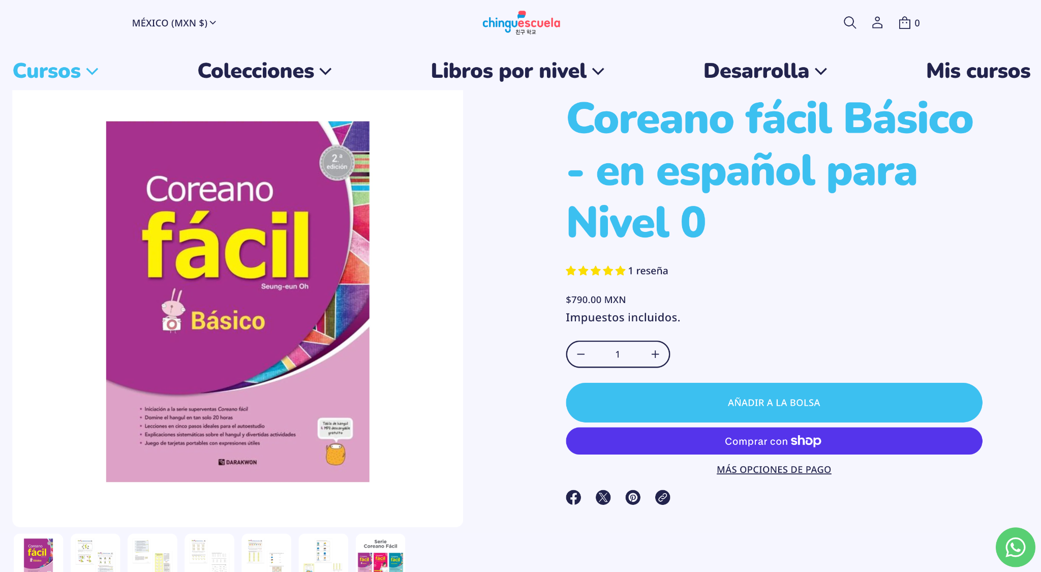 Página del curso de coreano de la influencer Chinguamiga.