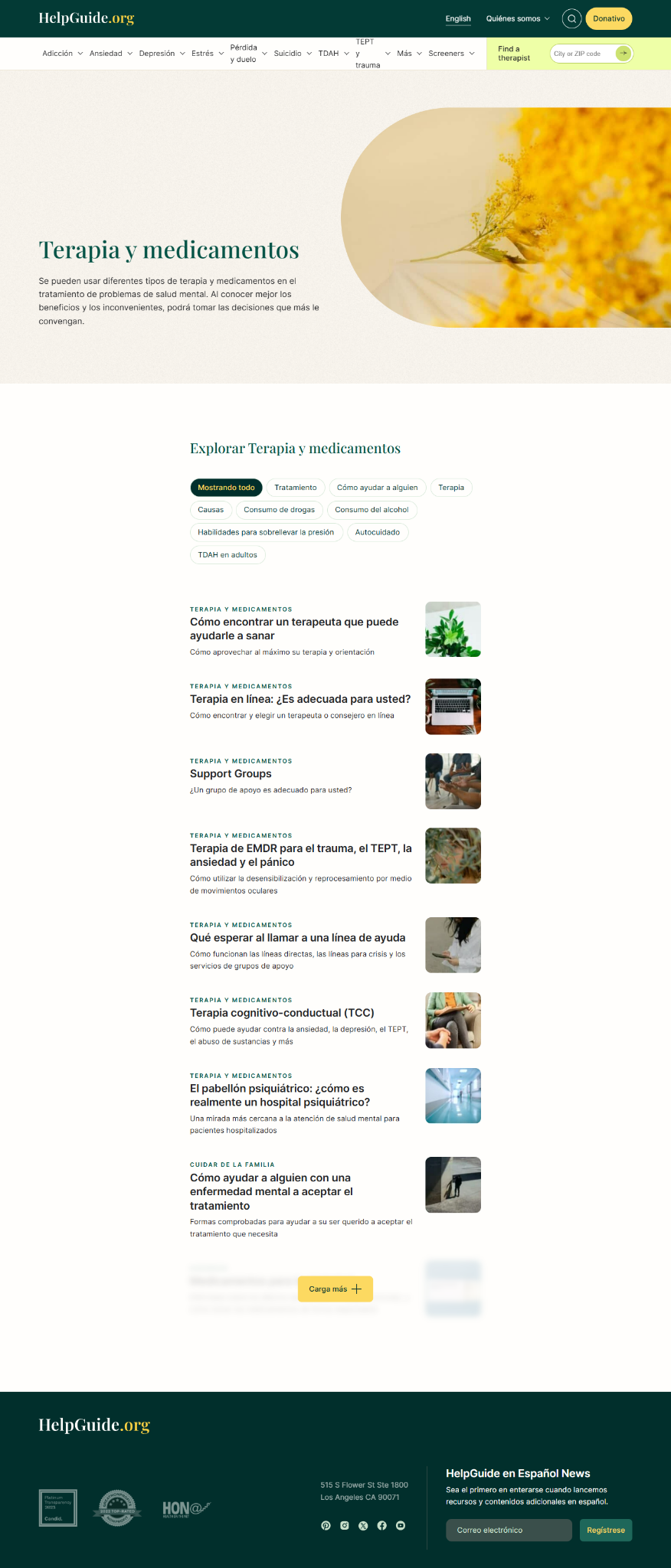 Sitio de HelpGuide como ejemplo de una propuesta de valor para vender productos digitales como servicios en línea