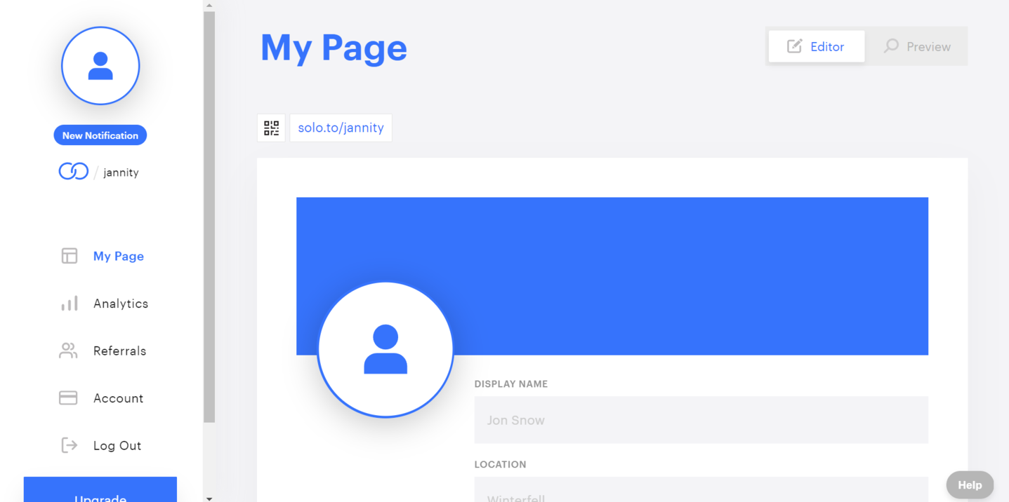 new bio link page in solo.to 