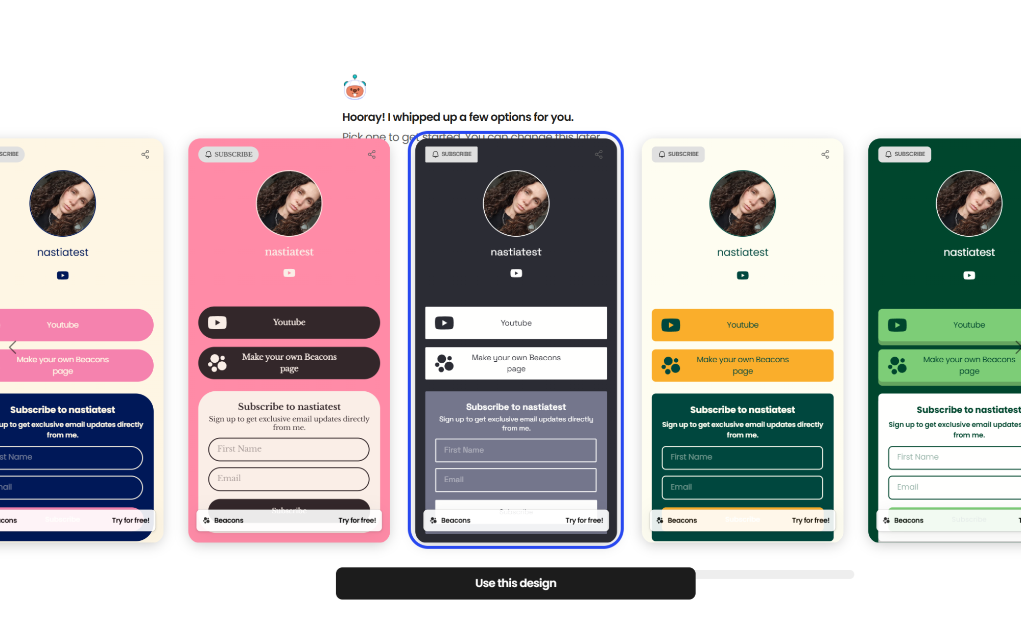 several ready-made page designs to start with