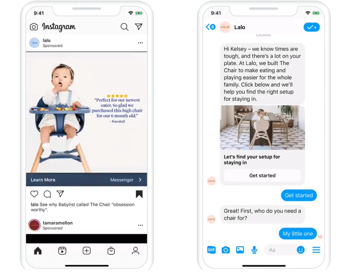 Los anuncios de  clic a Messenger en Instagram foentan el uso de tu chatbot