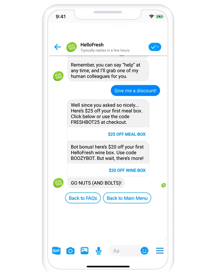 Chatbot de HelloFresh ofrece beneficios exclusivos