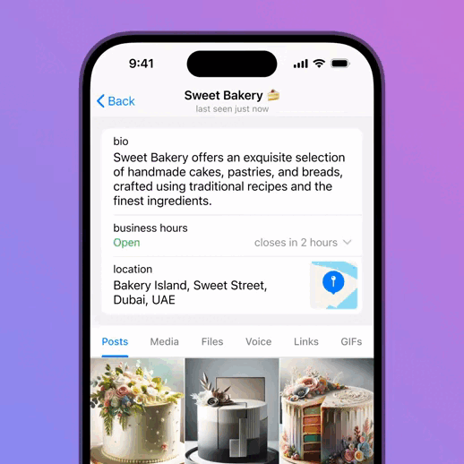 Sección de ubicación de empresa desde Telegram Business