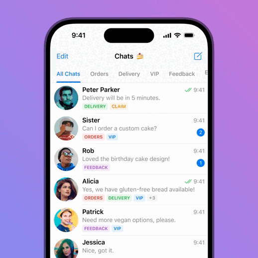 Telegram Business permite agregar etiquetas para gestionar mejor a los clientes