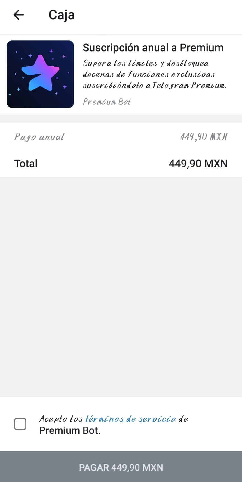 Pago de Telegram Premium desde la aplicación de Telegram
