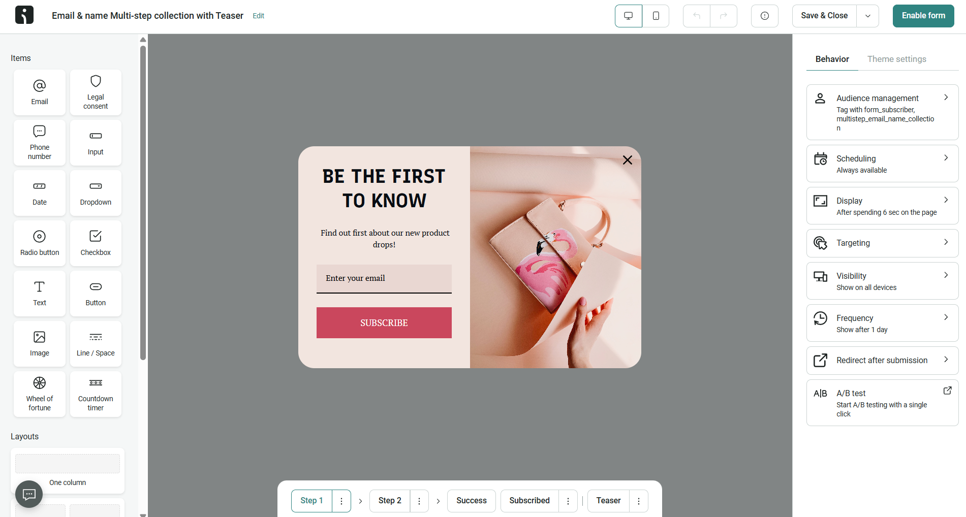 signup form in Omnisend