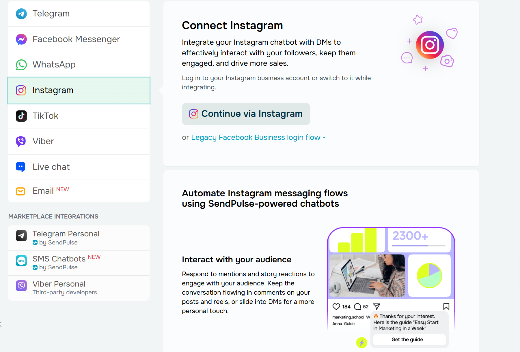 Connecting Instagram Business account to SendPulse