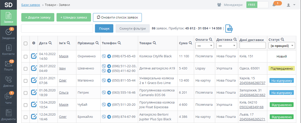 Интерфейс SalesDrive