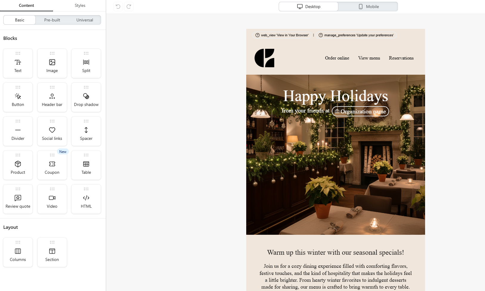 email template built with klaviyo