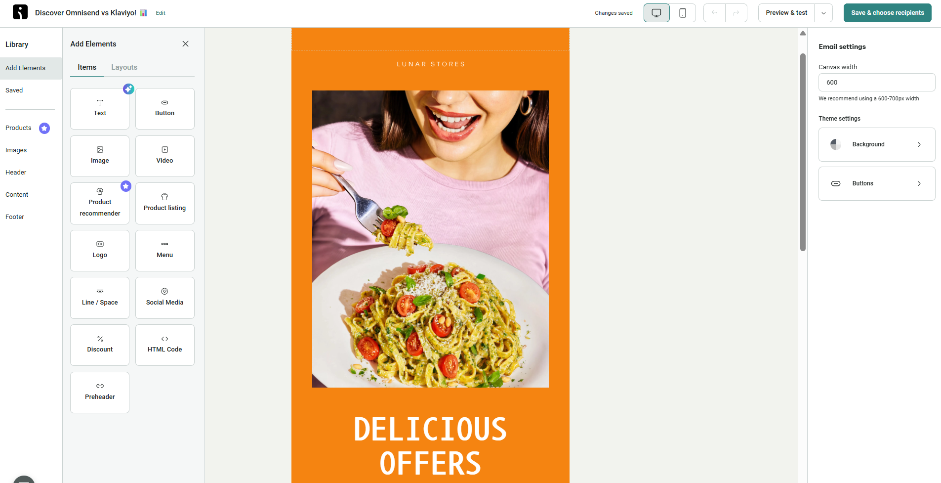email template created with Omnisend