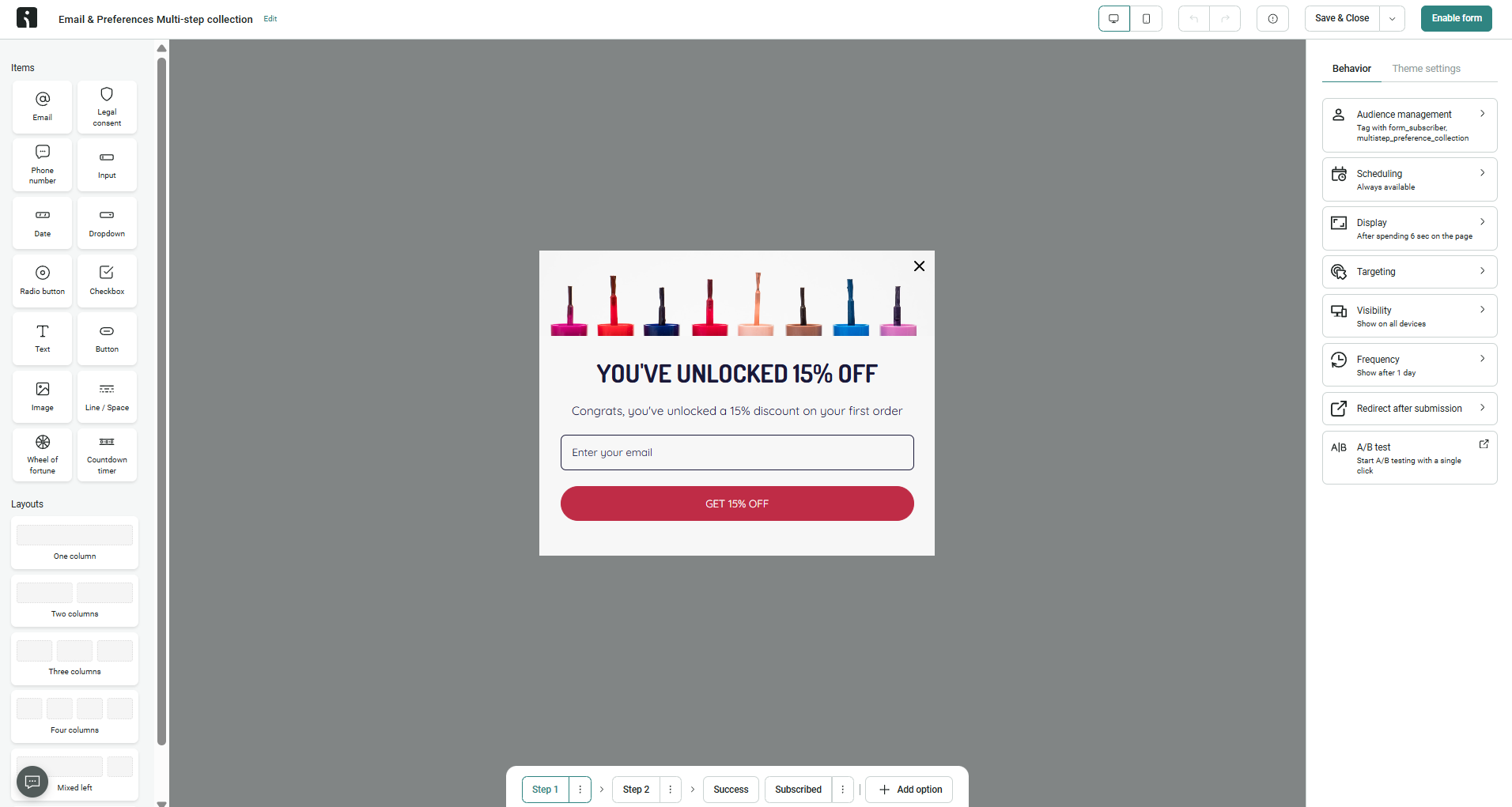 signup form in the Omnisend form builder