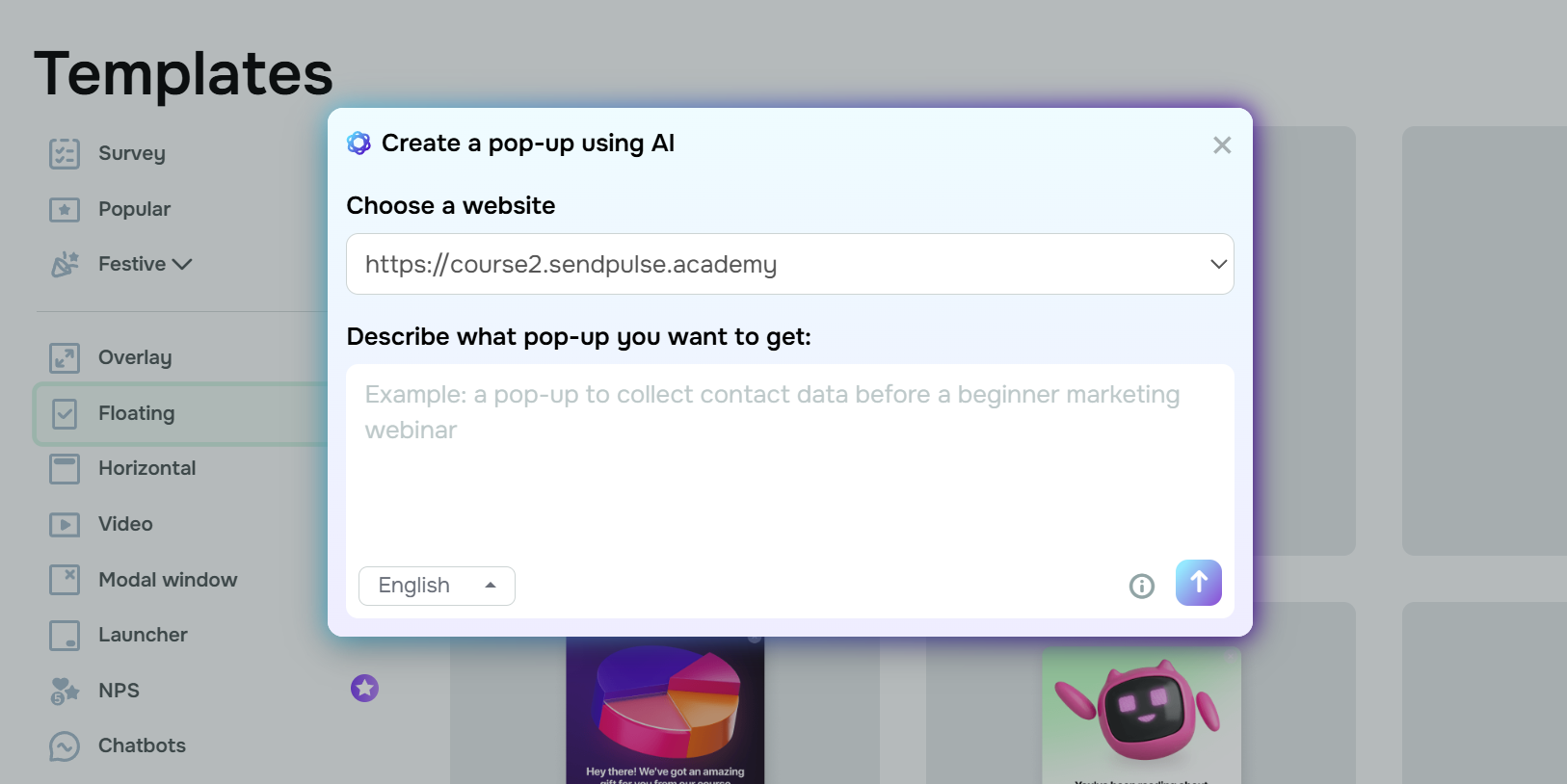 AI builds a pop-up from a short description