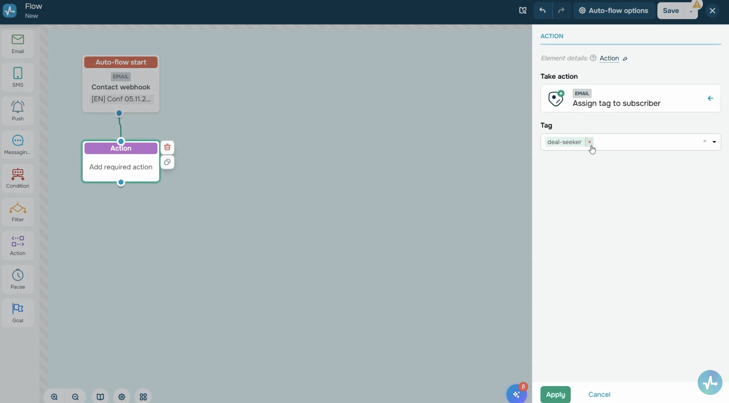 Creating a tag for contacts in the mailing list and assigning it to a group of selected contacts