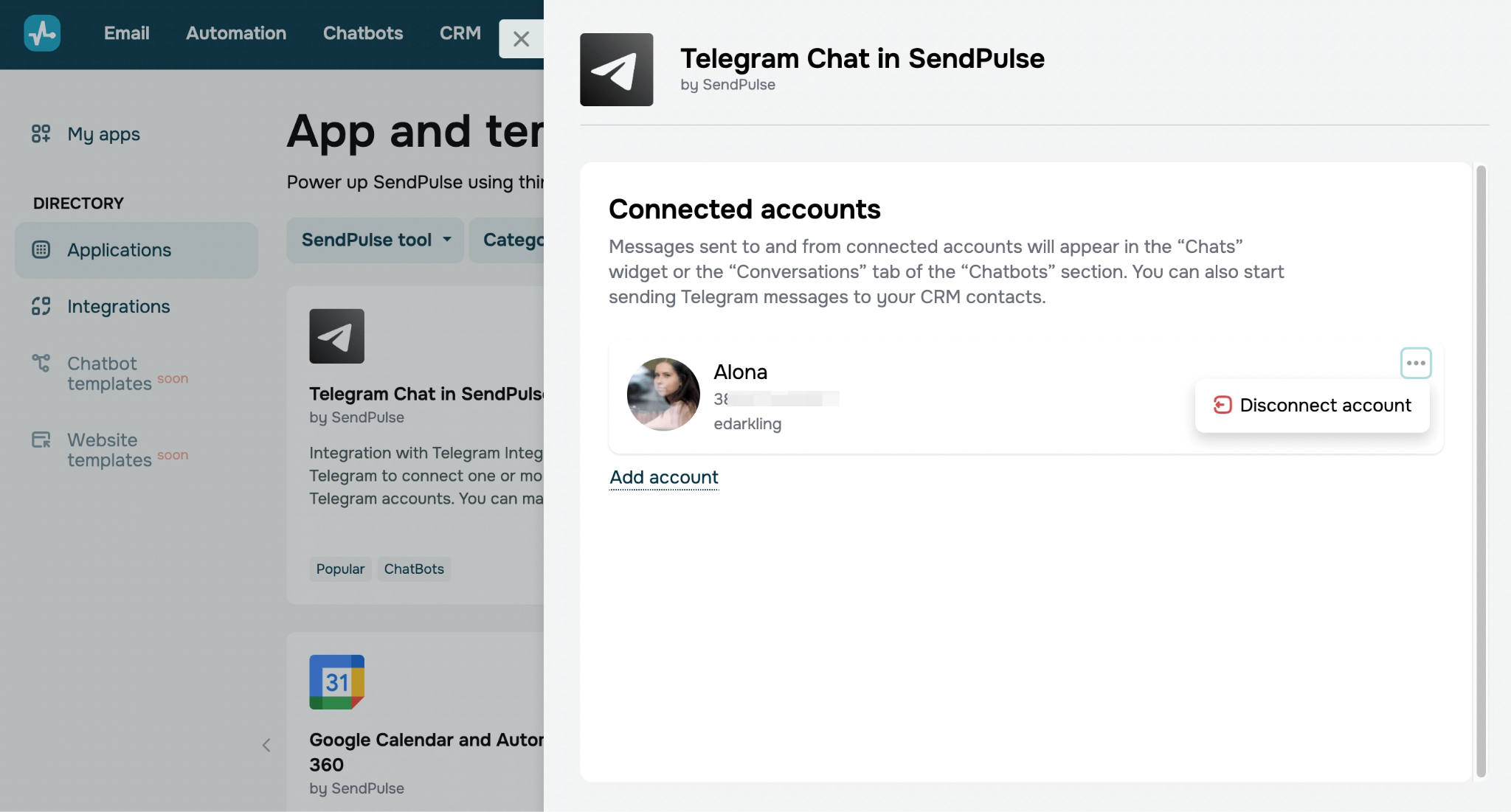Інтеграція Telegram з CRM у SendPulse