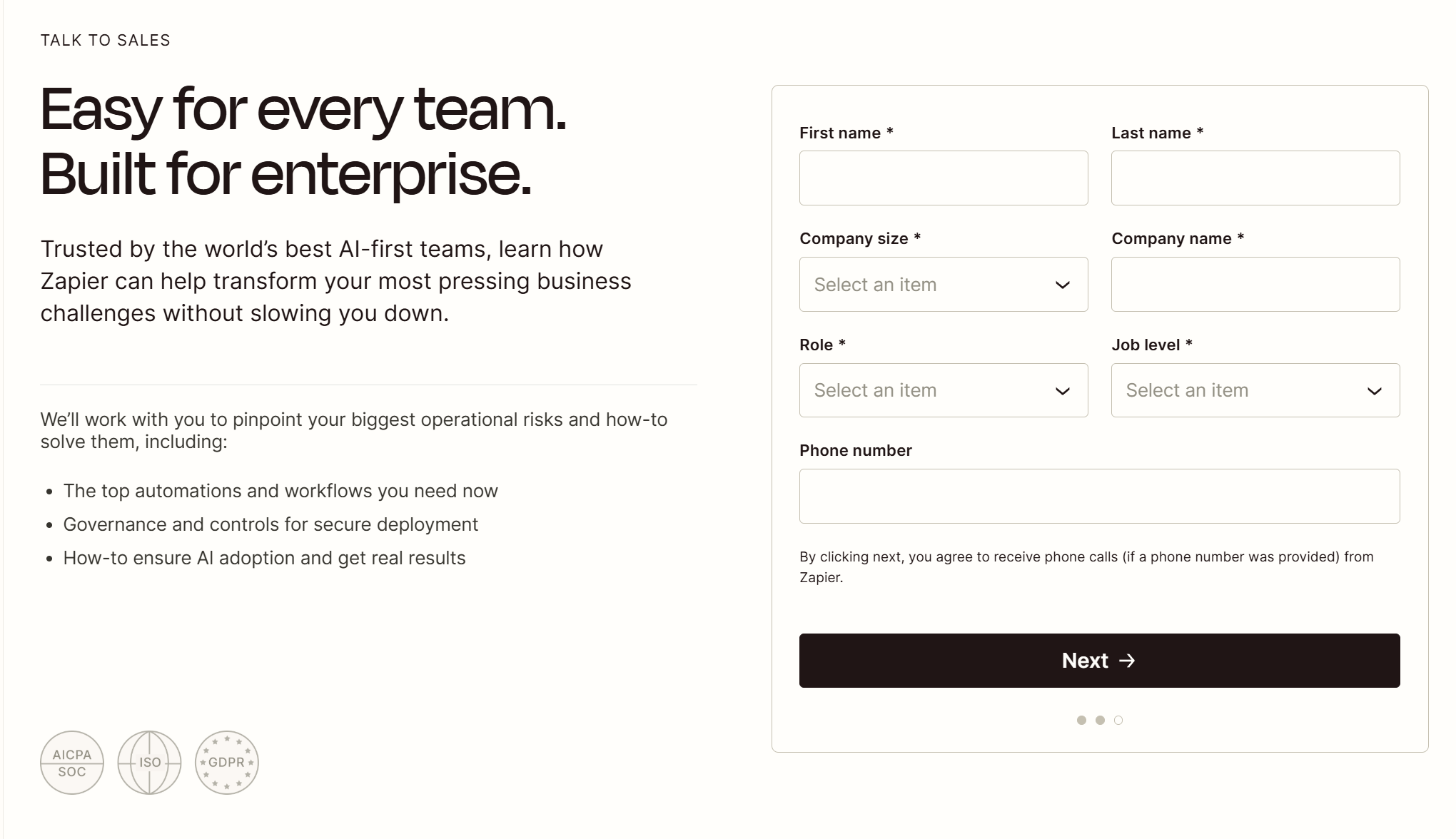 Zapier's multi-step demo request form