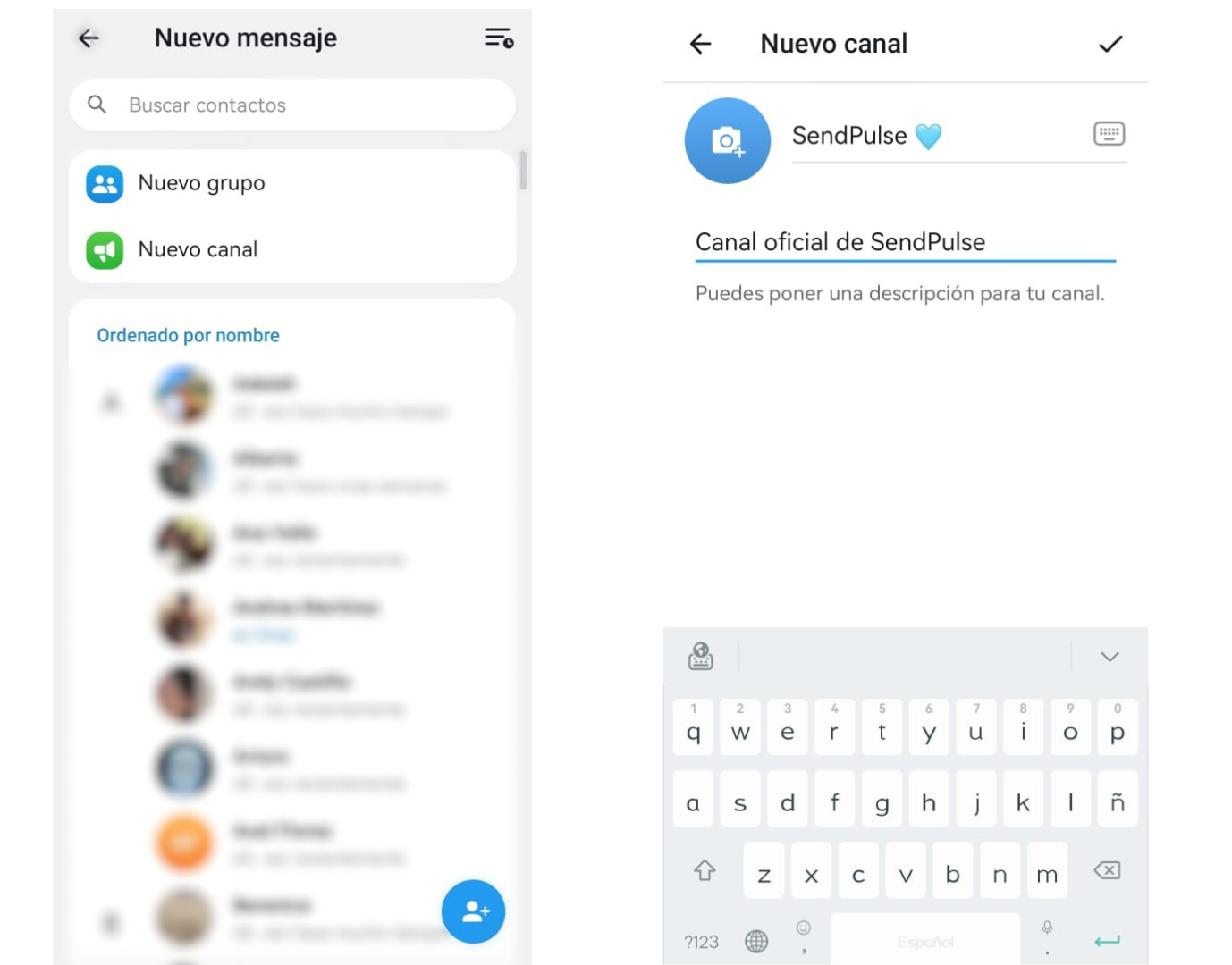 Captura de pantalla del nombramiento de un canal en Telegram