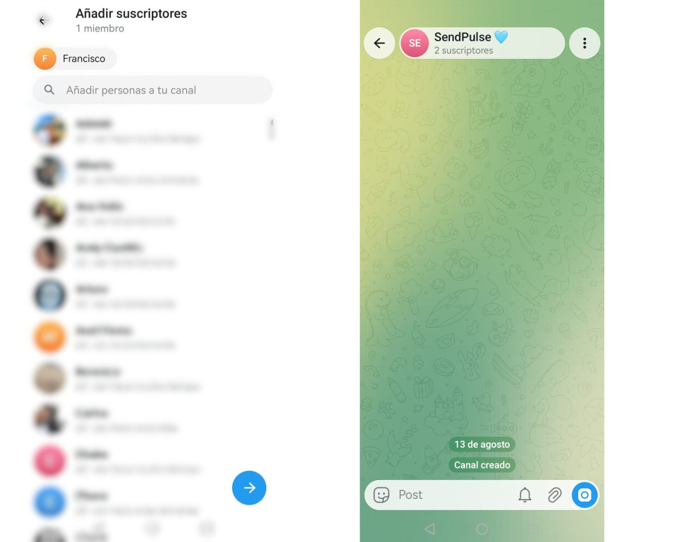 Creación del canal de Telegram en Android