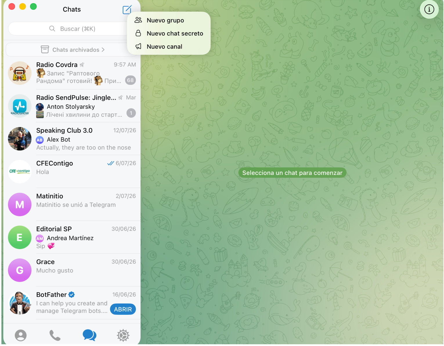 Creación de un canal de Telegram en un dispositivo de escritorio