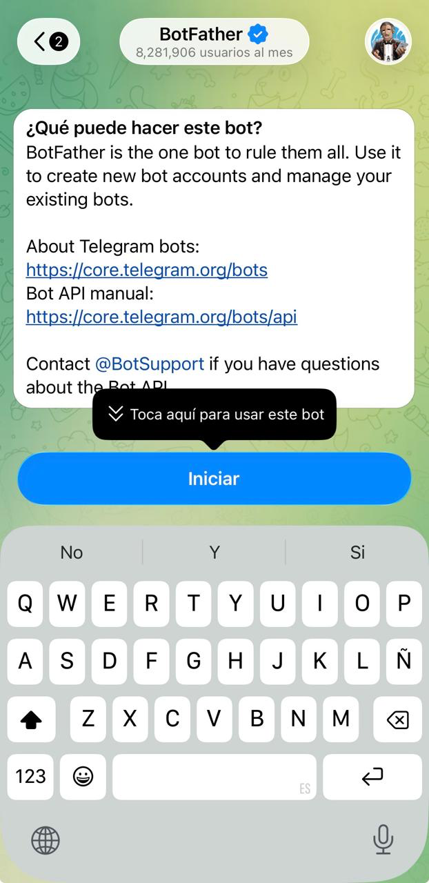 Conversación con BotFather para la creación de un bot en Telegram