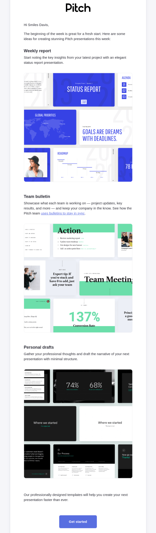 Correo de una campaña de reactivación de Pitch