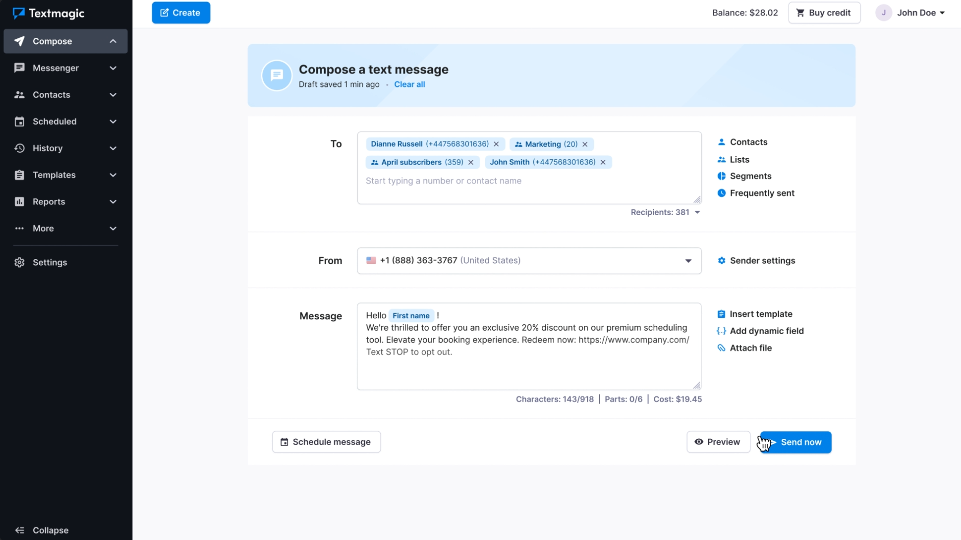 bulk SMS campaign in Textmagic
