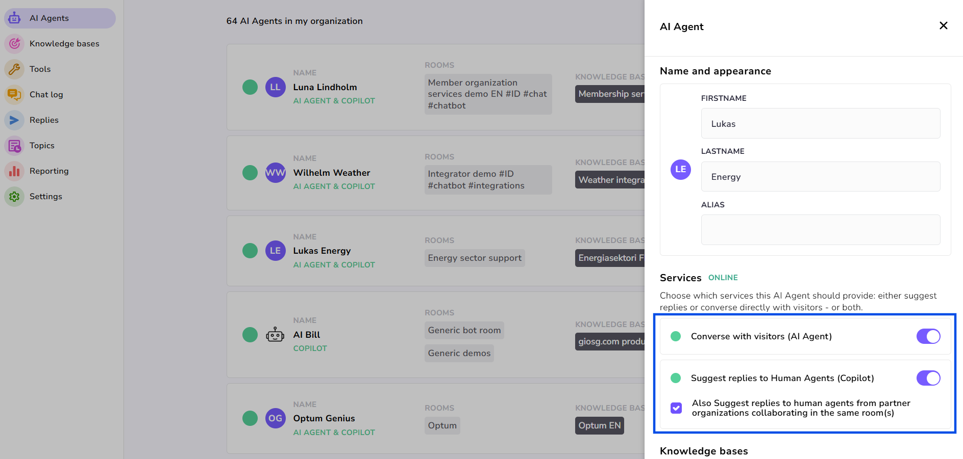 Giosg AI Agent's services