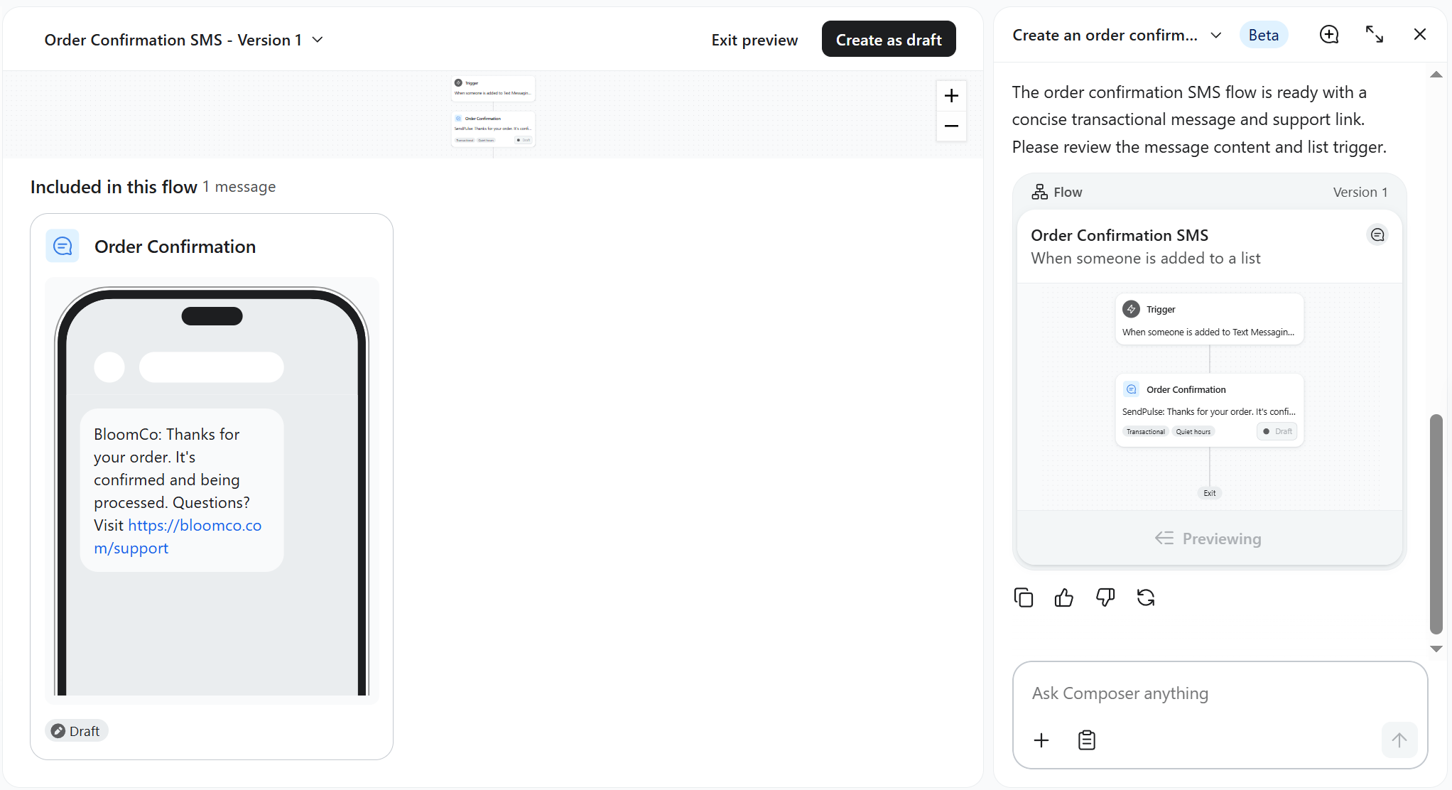 SMS order-confirmation flow with Klaviyo