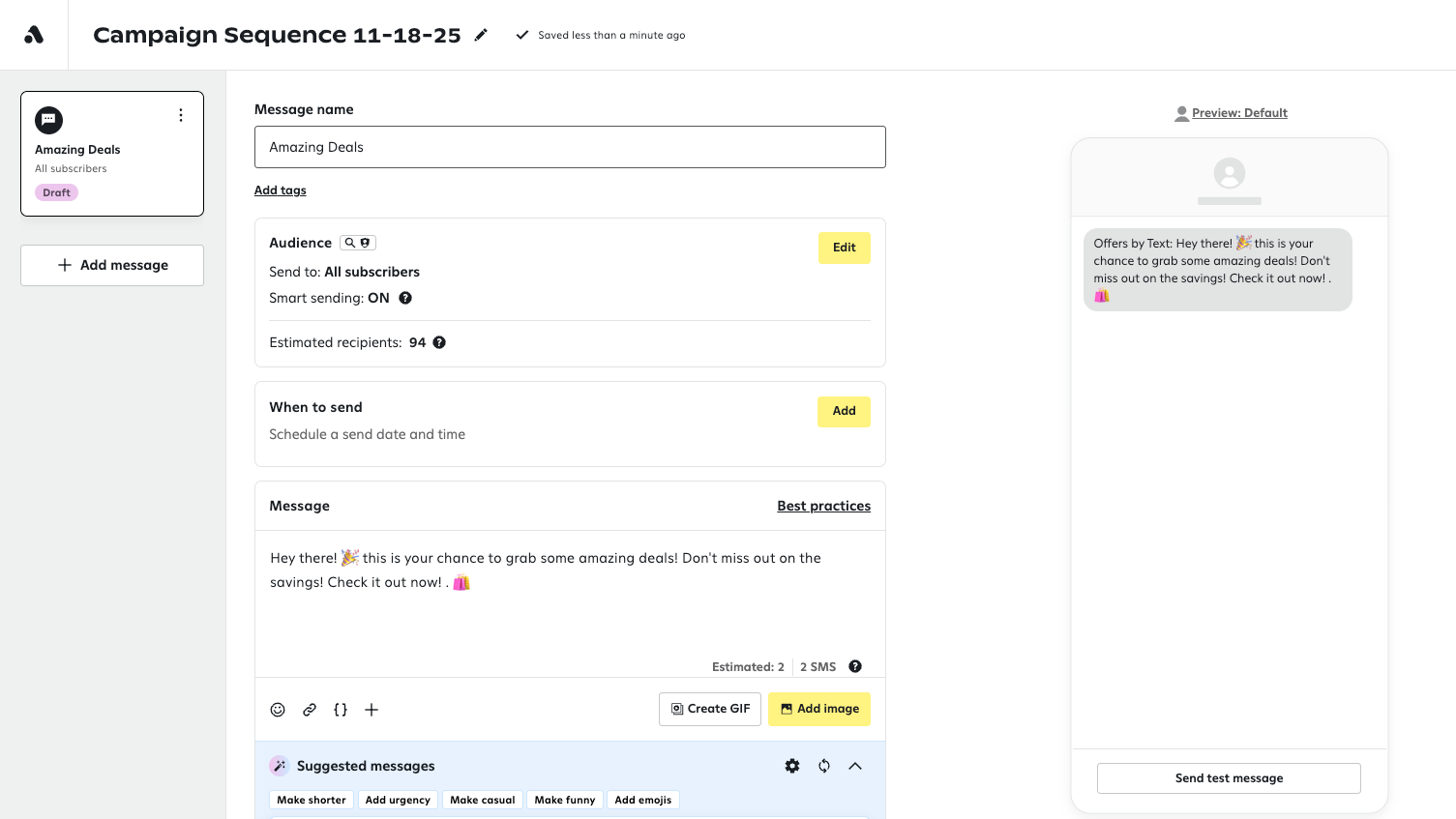 SMS campaign in Attentive